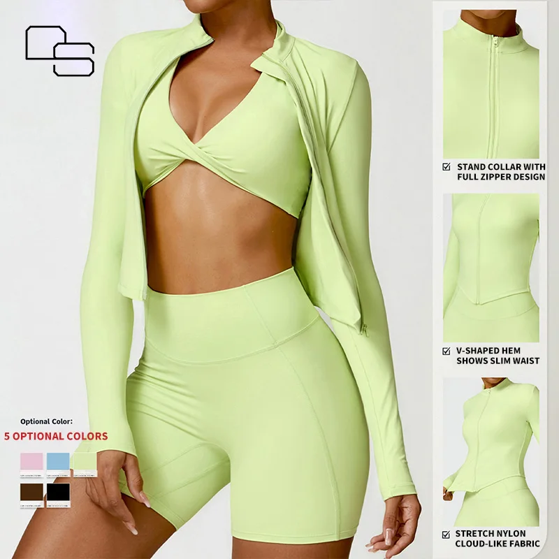 DS Winter Long Sleeves Stand Collar Zipper Yoga Wear Workout Sportswear Gym Fitness Tops