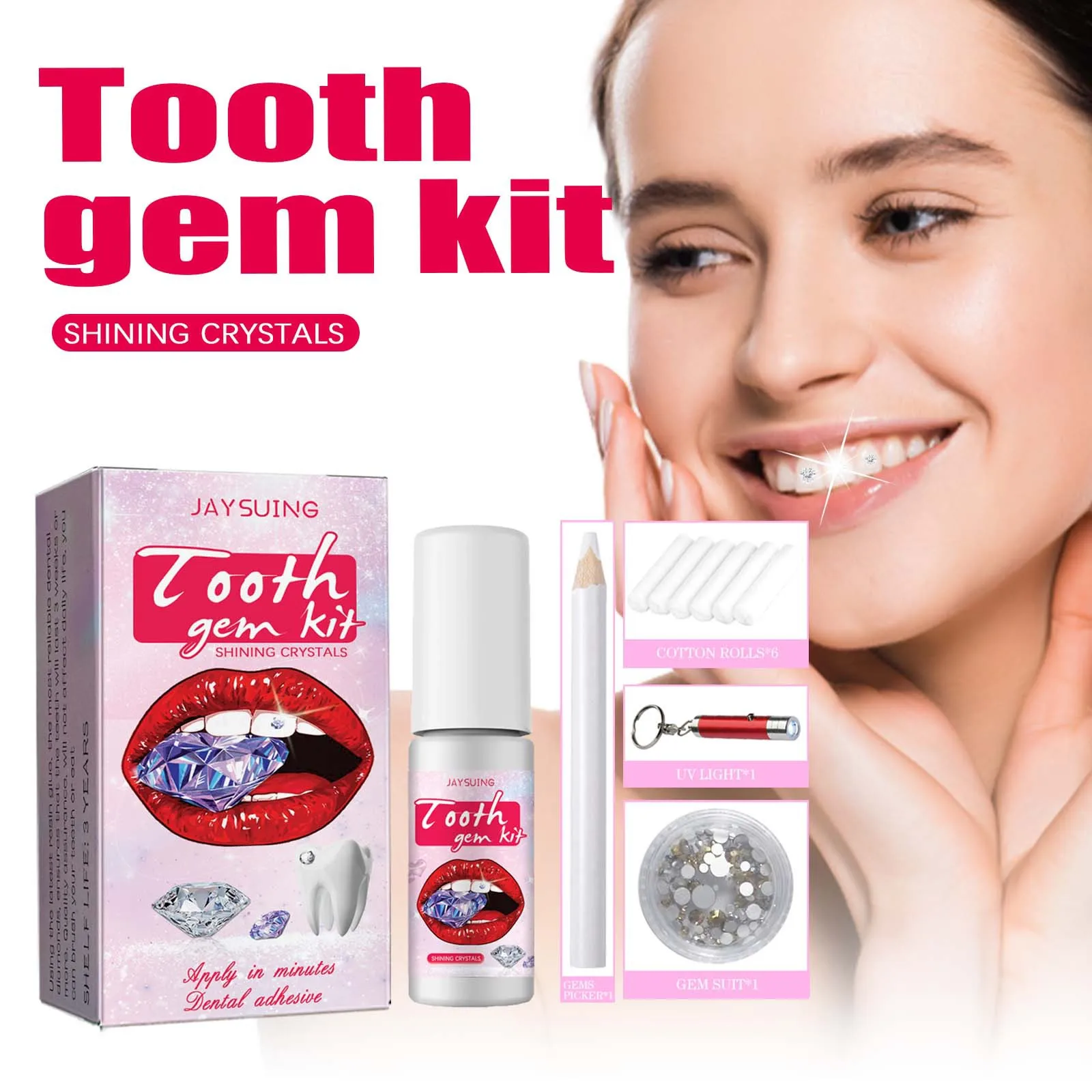 Jaysuing Tooth Gem Kit Tooth Embellish Glitter Stick Spice accessories Easy to remove easy to install Crystal dental drill