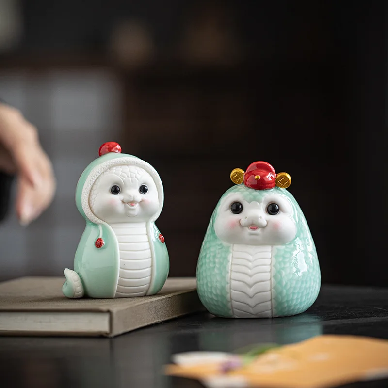 Creative Ceramic Snake Zodiac Mascot, Cute Fortune Bringer for Feng Shui Home Decor