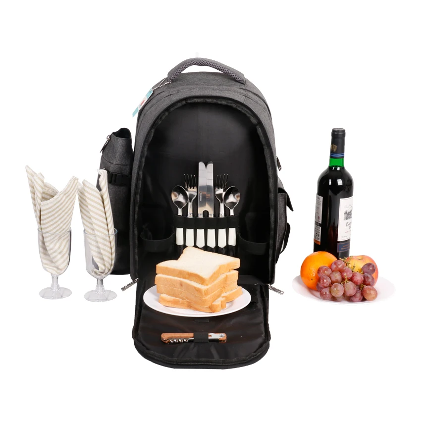 Waterproof Picnic Backpack for 2 Person With Cutlery Set Cooler Compartment unicorn picnic food bag thermos leather