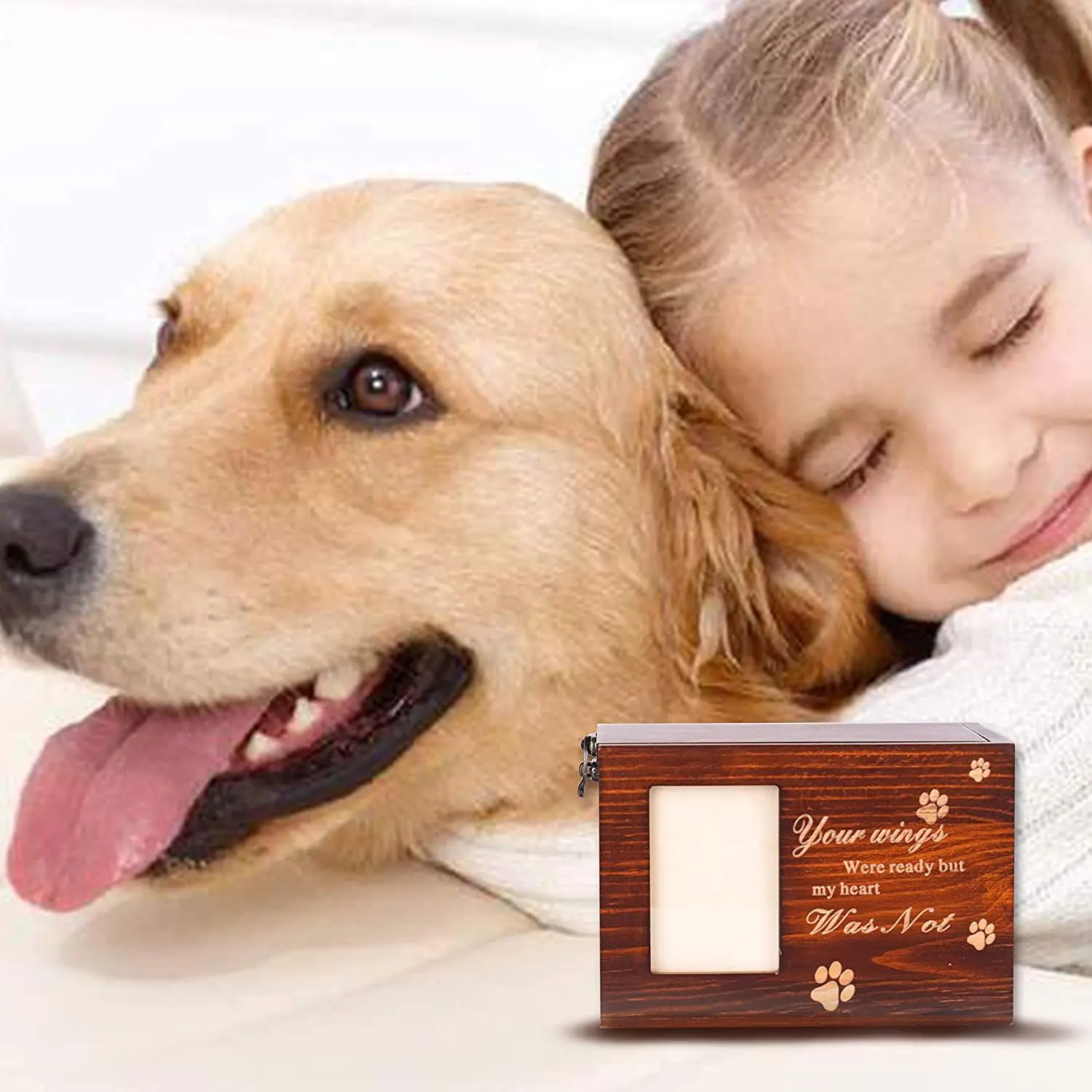 Pet Urns for Dogs or Cats Ashes Personalized Photo Frame Pet Cremation Urns Wooden Pet Memorial Keepsake Cat or Dog Memory Box
