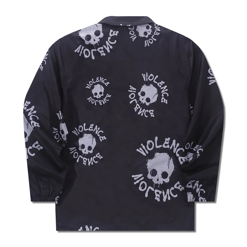 High Street Skull Printing Button Oversize Windbreaker Mens Winter Jacket