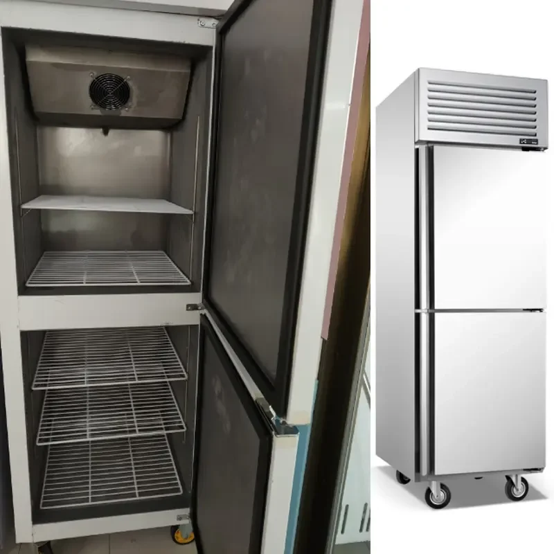 Hight Quality 500L Upright Freezer Double Door 304 Stainless Steel Commercial Upright Chiller Refrigerator