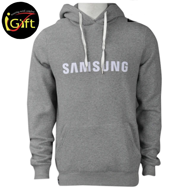 Embroidered Logo and Angel Heart Men's Fleece Gray Hooded Pullover