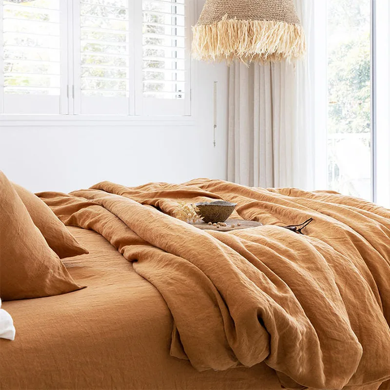 Wholesales french linen fabric bed sheets pure linen bedding sets