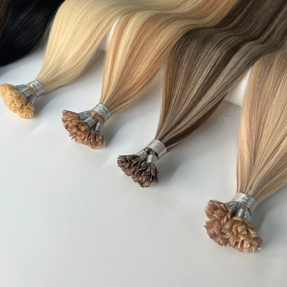 Wholesale Ktip K F Tip Virgin Remy Russian Raw Cuticle Aligned Cabello Humano Natural Keratin Flat Tip Hair Extension Human Hair
