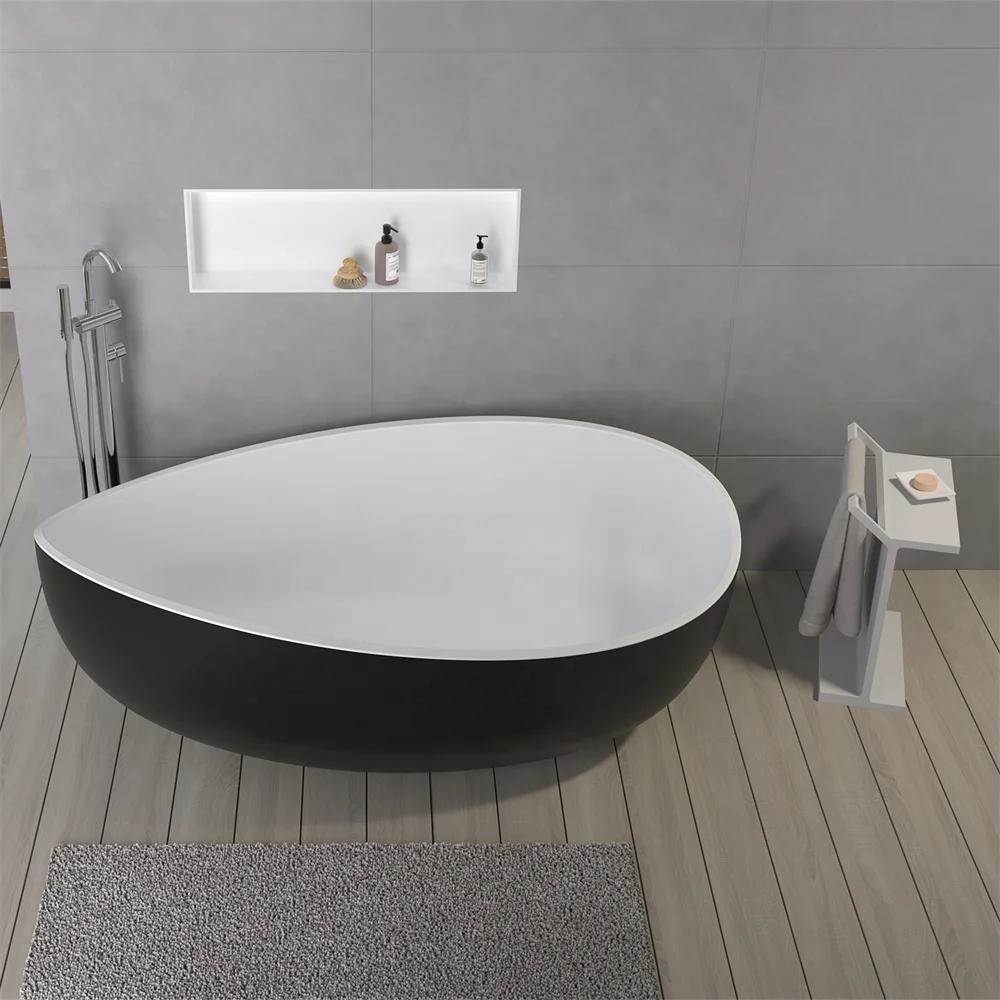 Special design unique shaped solid surface freestanding bathtub bathroom shower tub acrylic resin stone matt white bathtub