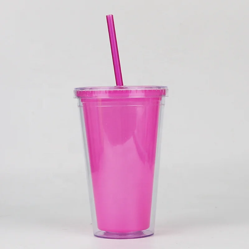 16 oz Reusable Color Changing Temperature Plastic Cups, Drinking Tumbler with Lids & Straws Wholesale Bulk