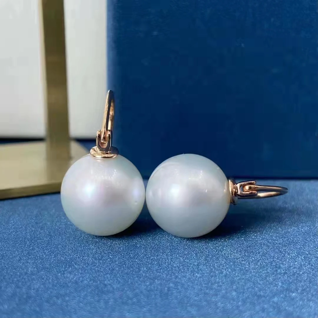 SGARIT Fine gold earring jewelry 18k yellow gold diamond ear stud 12-13mm Australian natural white pearl hot sale jewellery