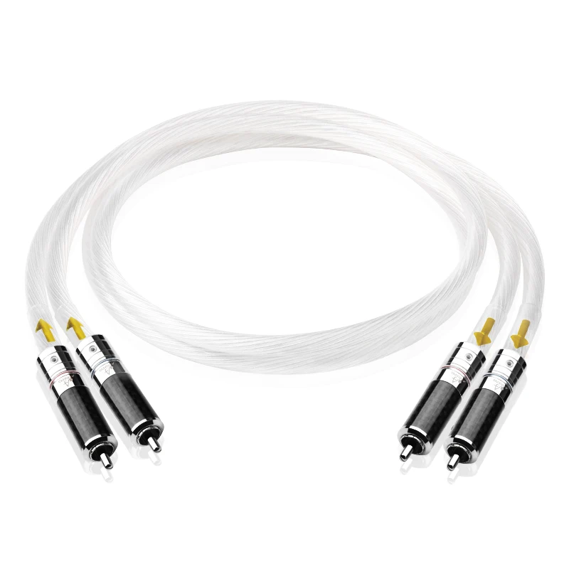 HIFI 2RCA Cable High Quality OCC Silver-Plated RCA Male To Male Audio Cable With Carbon Fiber RCA Plug