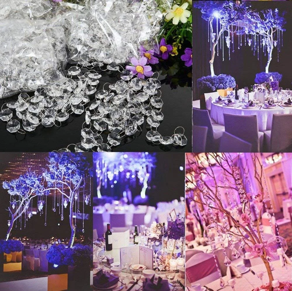 
65.6 Feet Clear Crystal Acrylic Gems Bead Strands Chain Garland, Tree Garlands, Christmas Decoration 