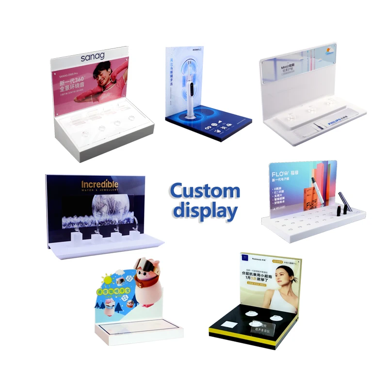 Custom Acrylic nail risers dessert earring nail stand display cigarette lipstick cosmetic brush acrylic watch display stand