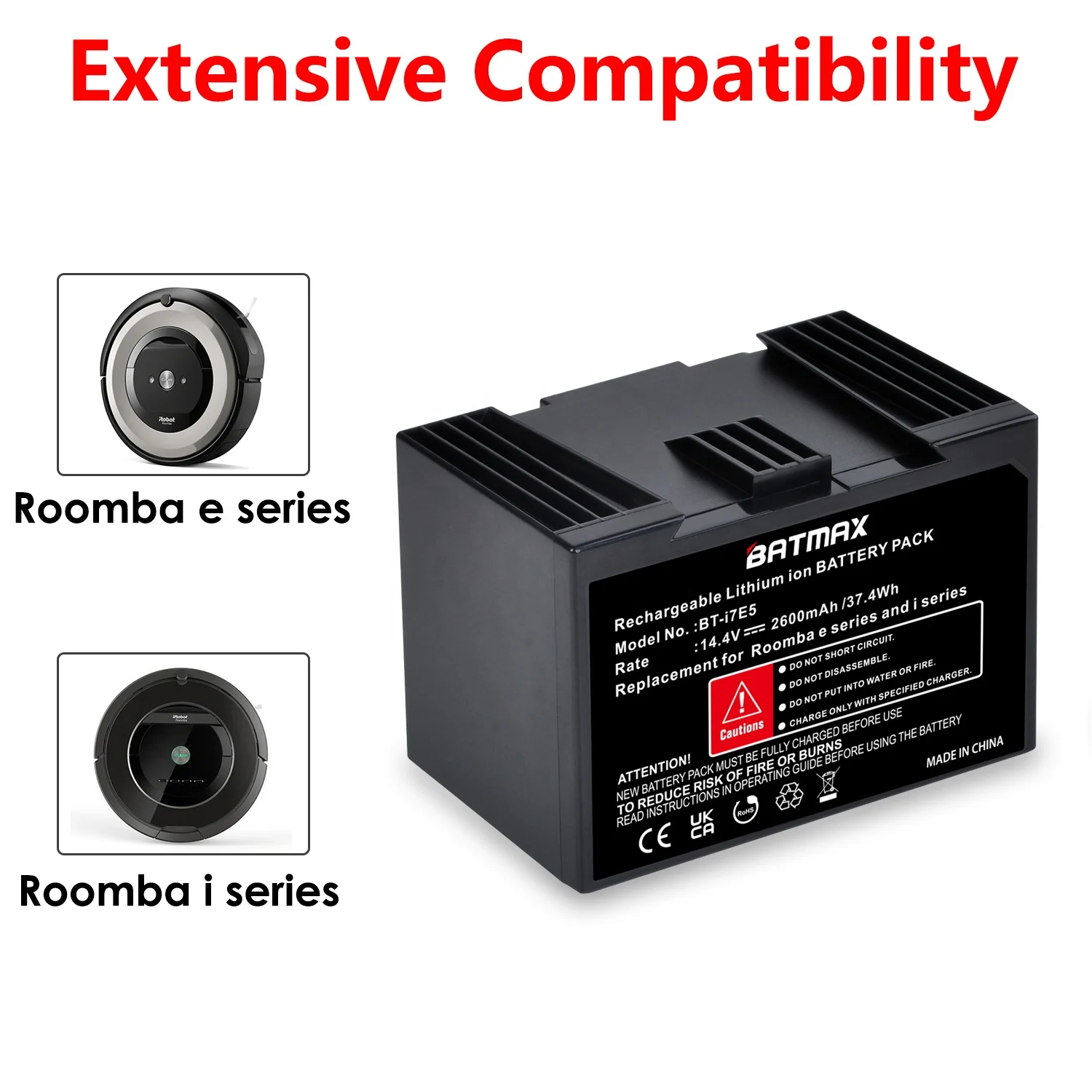 Batmax 2600mAh made by LG cell Battery for iRobot Roomba Vacuum Cleaner e series e5 e6 and i series i7 i7+ and ABL-D1