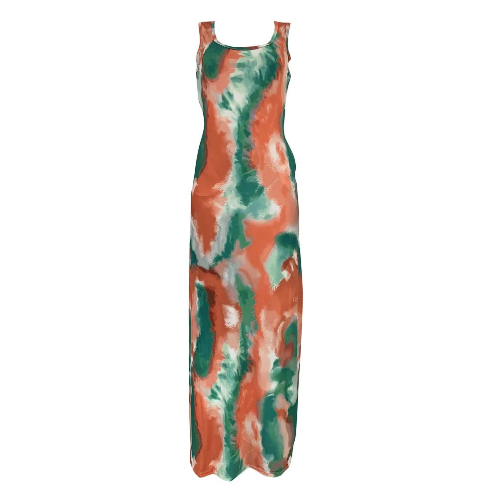 Fashion Casual Sleeveless Clothes Printed Colorful Maxi Dress Women