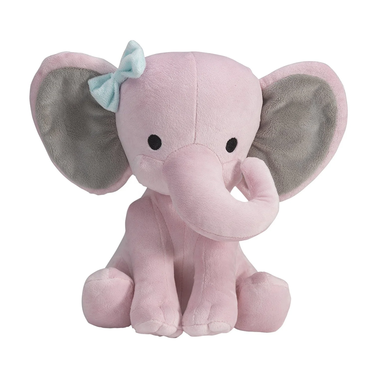 Stuffed Animal Large Embroidery Hugable Body Soft Pink With Big Ears Plush Elephant Toy For Baby Gift