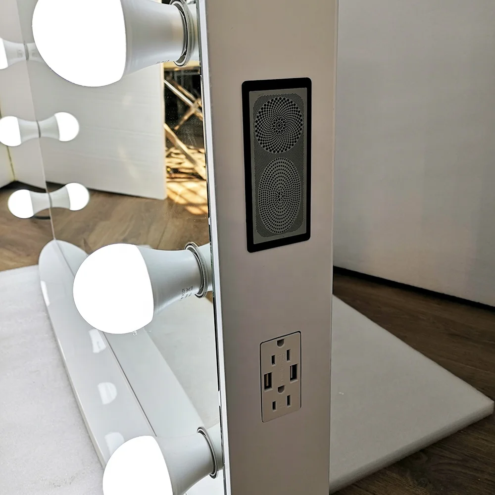 Stock on US! Docarelife Bedroom Furniture Luxury Wireless Speaker Makeup Vanity Table Mirror with LED Bulb