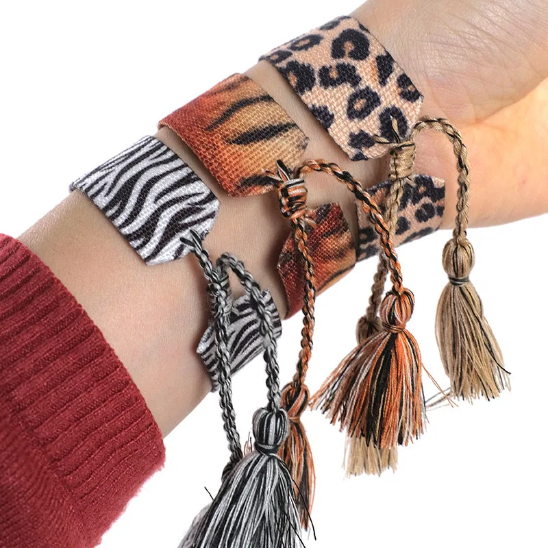 European and American fashion leopard print zebra print wrist woven adjustable bracelet