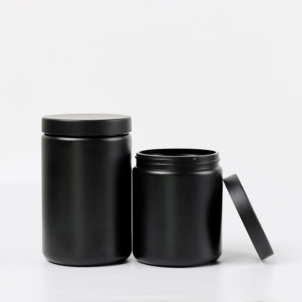 Custom made new black 500ml 600ml 900ml 1000ml hdpe jars food grade hdpe bottle powder
