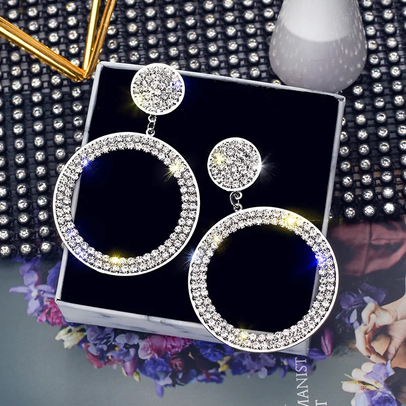 E-126 Simple Design Crystal Rhinestone Extravagant Earrings Beautiful Color Latest Large Ladies Earrings