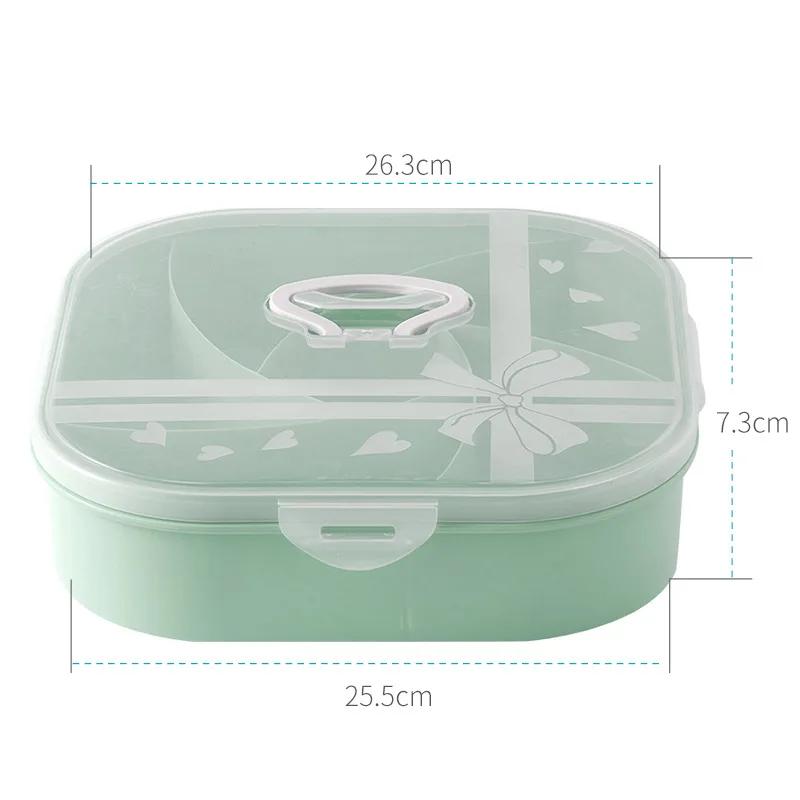 Sealed plastic compartment dried fruit box with lid and portable melon seeds candy box snack storage box