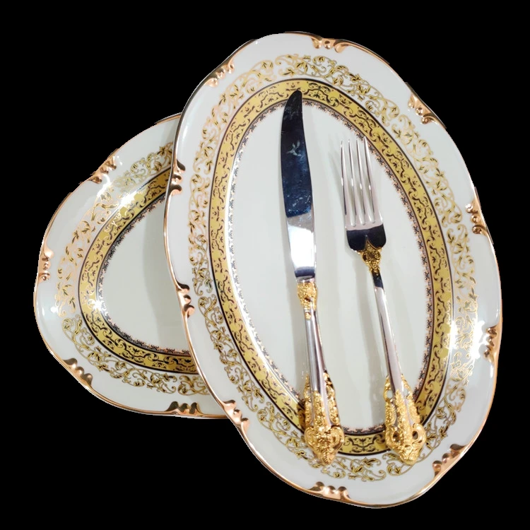 
Cheap ceramic white gold porcelain oval plate for hotel dinnerware colorful fish plate for restaurant small white porcelain plat 