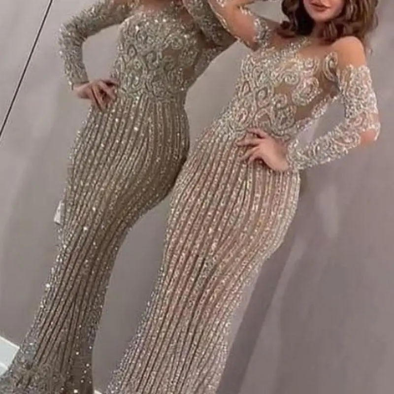 Liu Ming Latest Design Elegant 2024 Luxury Women Sexy Mesh See Through Lace Sequin Wedding Celebrity Party Evening Dress