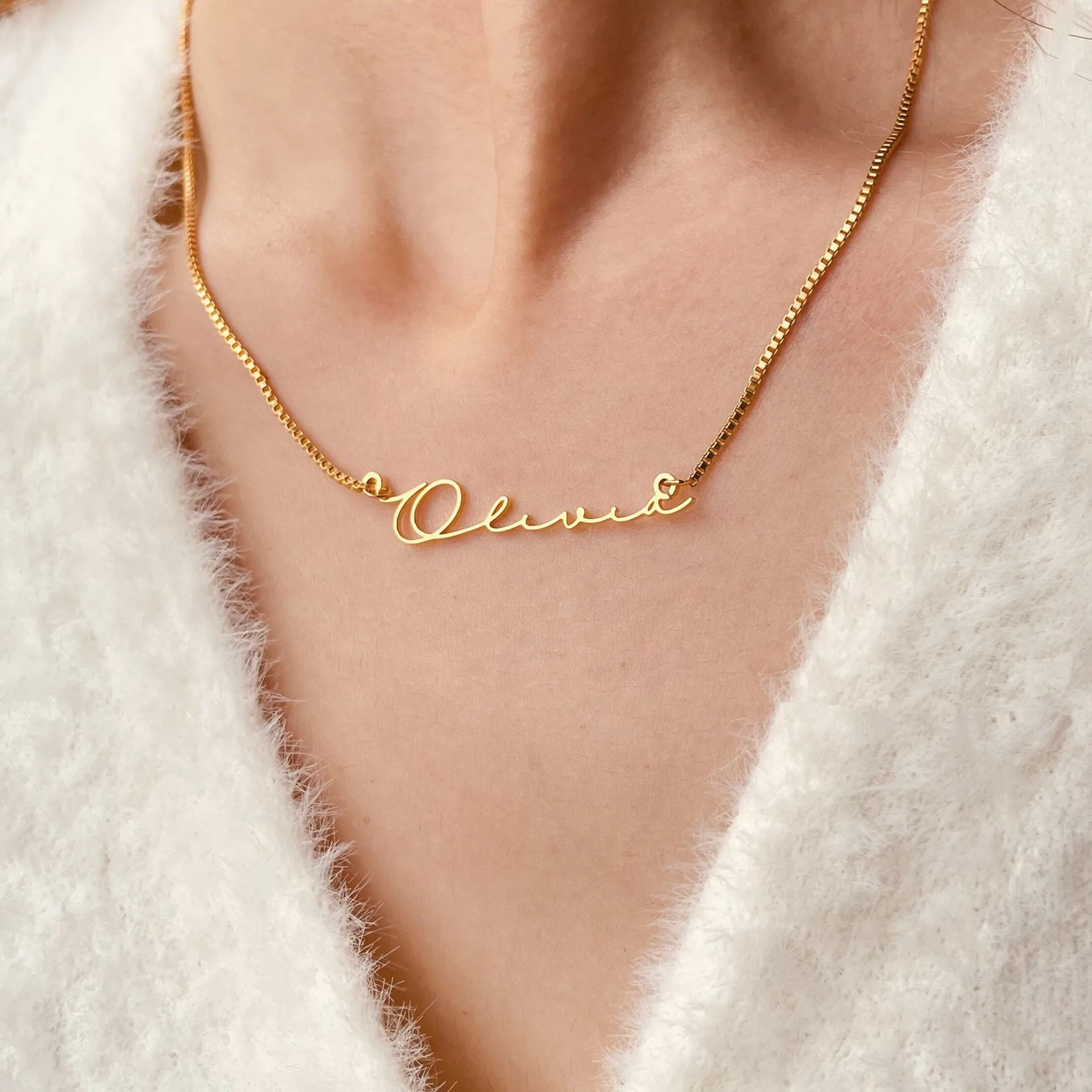 Handwritten Name Chain Personalized Nameplate Bar Necklace Stainless Steel Non-Fading Necklace Female Summer Clavicle Chain