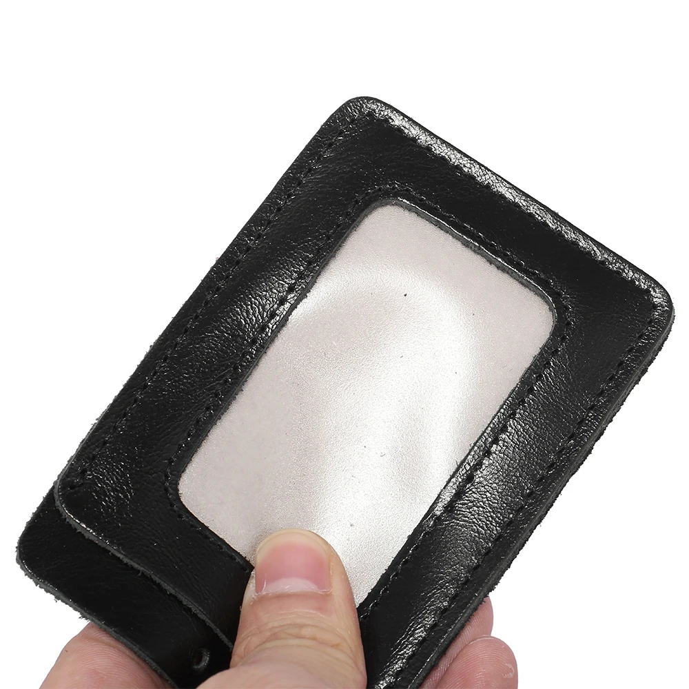 Fancy Colorful Wax Oil Leather Slim ID Window Working Card Holder With Lanyard