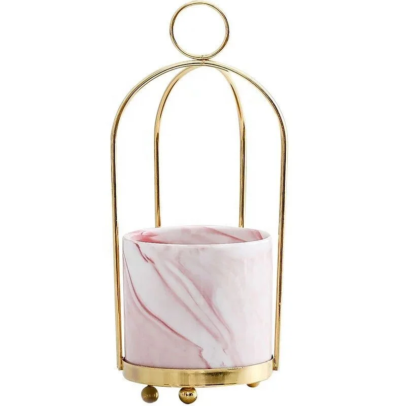 Kitchen Fruit fork spoon storage gold frame ceramic artificial flower pot container