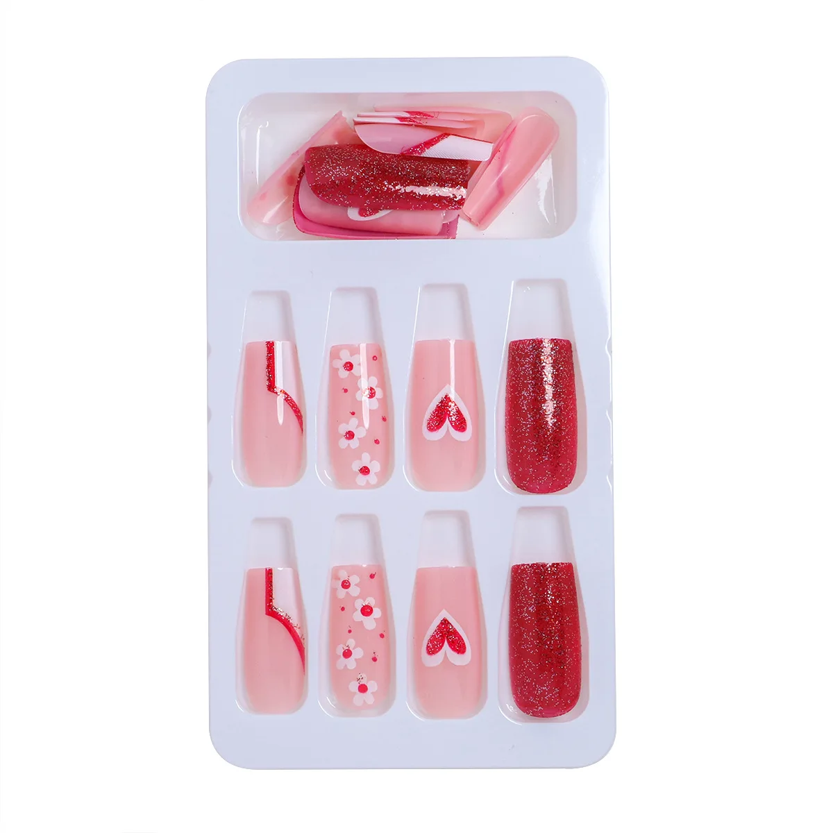 Factory Cost Nails Wholesale Medium length French Fine Flash Wear Nail Red Love Artificiafinger Nails fingernails