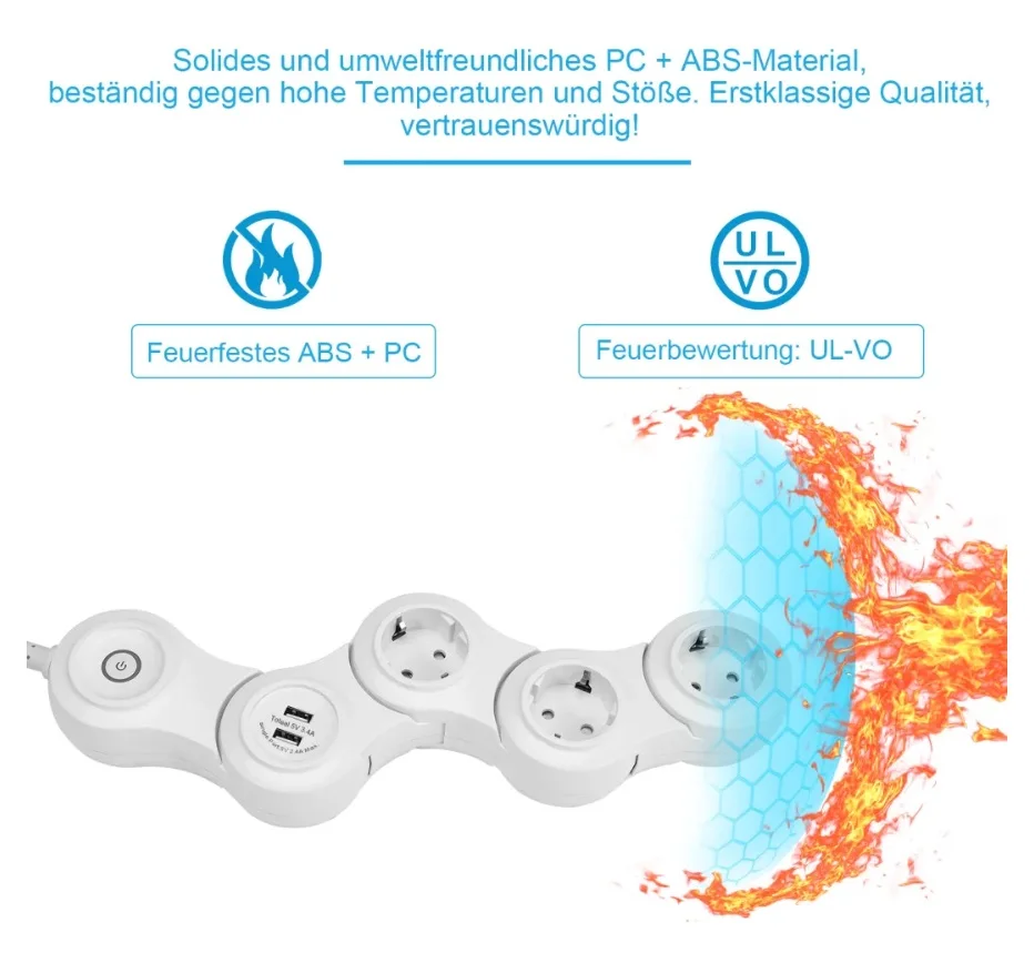 3 Outlets Flexible usb power strip for european