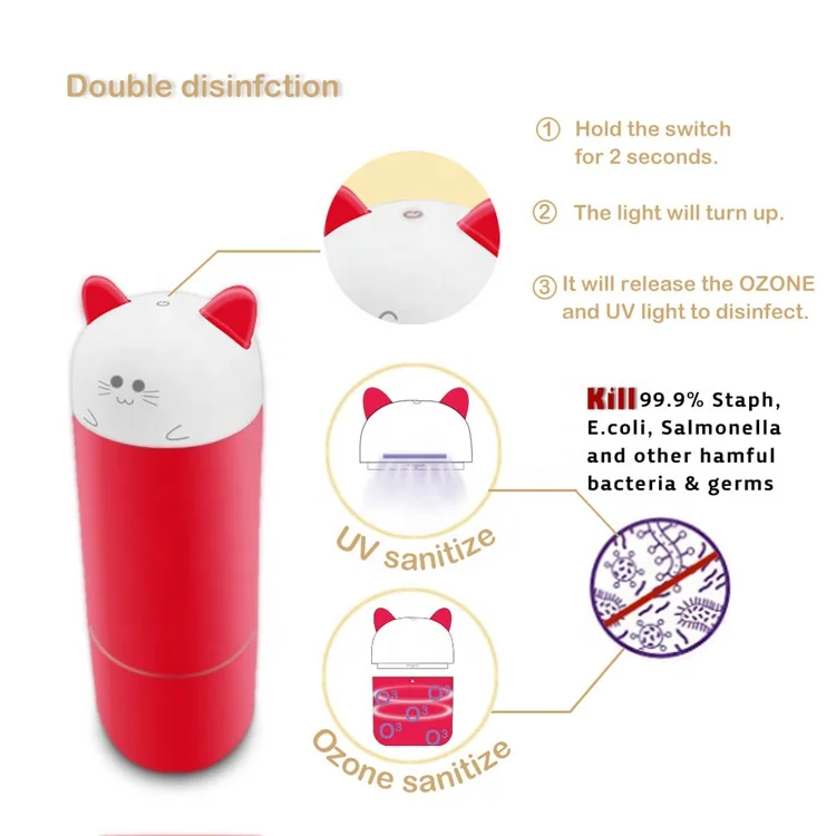 UV sterilizer ozone case portable kitten ozone 6minutes  red 2 size PP BPA free rechargeable baby pacifier Steriliser Ozone UV