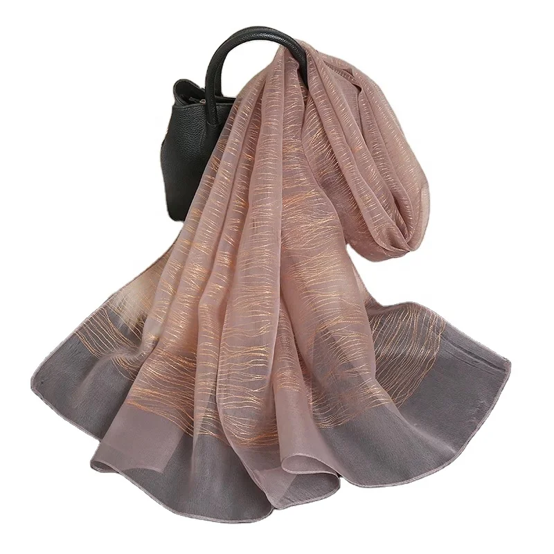 Роскошная весенне-летняя золотая однотонная прозрачная легкая длинная шаль из смешанного шелка и шерсти шарф женский хиджаб шаль из акриловой шерсти