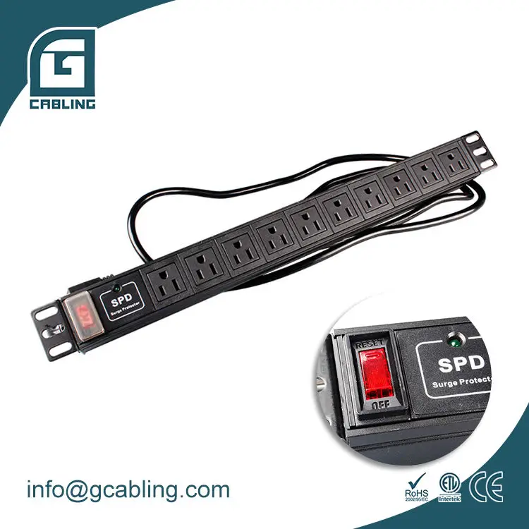 Gcabling 10 way Amertica PDU power distribution unit Amertica socket rack mount 110V 15A 10 port USA socket