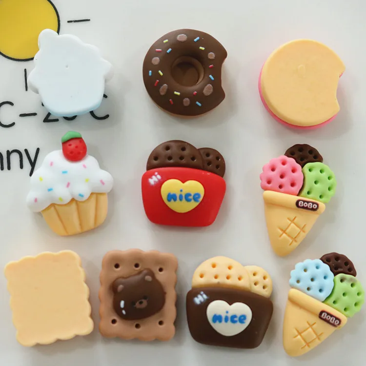 100pcs/bag Kawaii Simulation Food Flatback Resin Simulation Food Cabochon Cute Ice cream Cake Bread Cheese For Phone Decorations