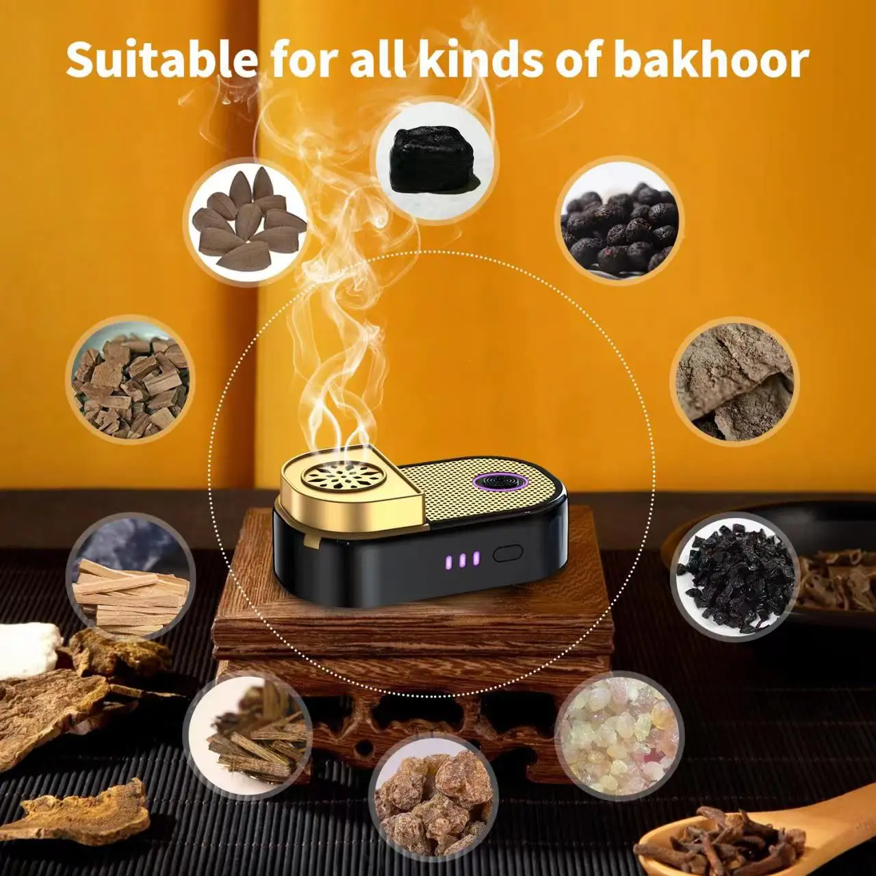 Middle East Oudh Bakhoor Mubkhar Incense Burner Set Electrical Bakhoor Customized Portable Incense Burner