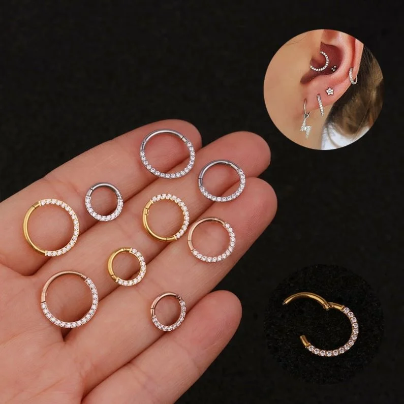 Septum Piercing Jewelry 316L Surgical Steel Ring Cz Seamless Hoop Hinged Segment Daith Helix Rook Piercing