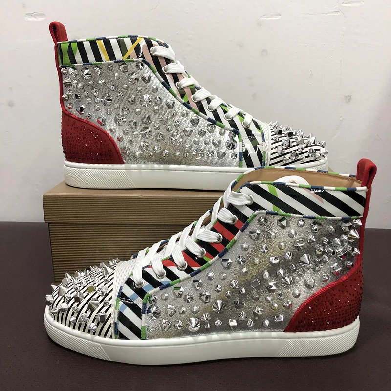 
wholesale high-top mens red bottom shoes with spikes genuine leather famous brands for women luxury designer sneakers 