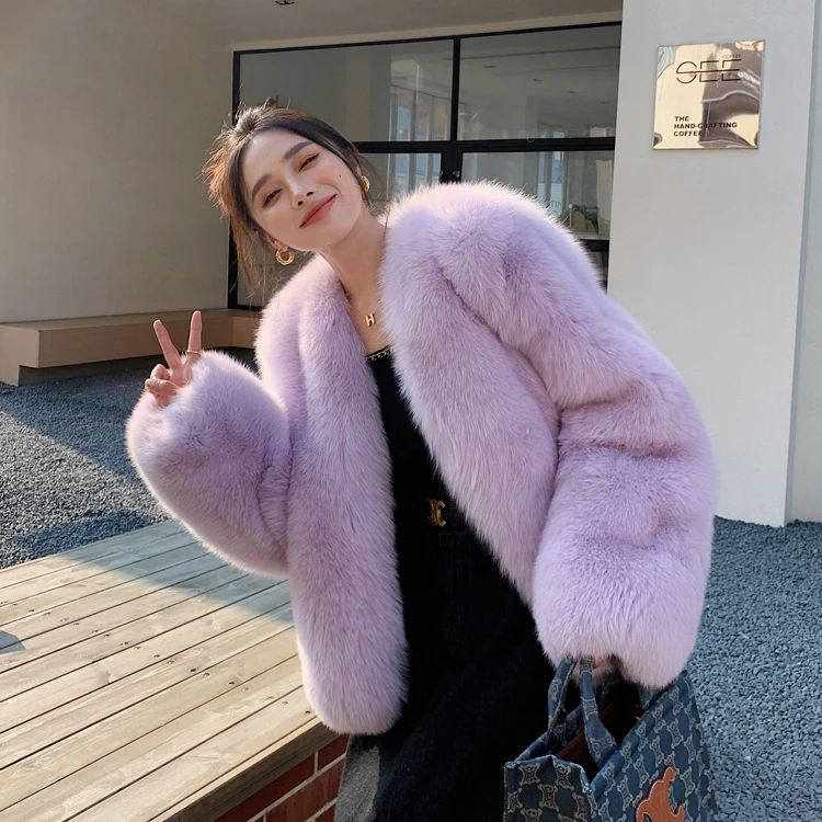 Best Selling Ladies Genuine Fox Fur Jacket Woman Fluffy Coat Winter Warm Jacket Fur Woman