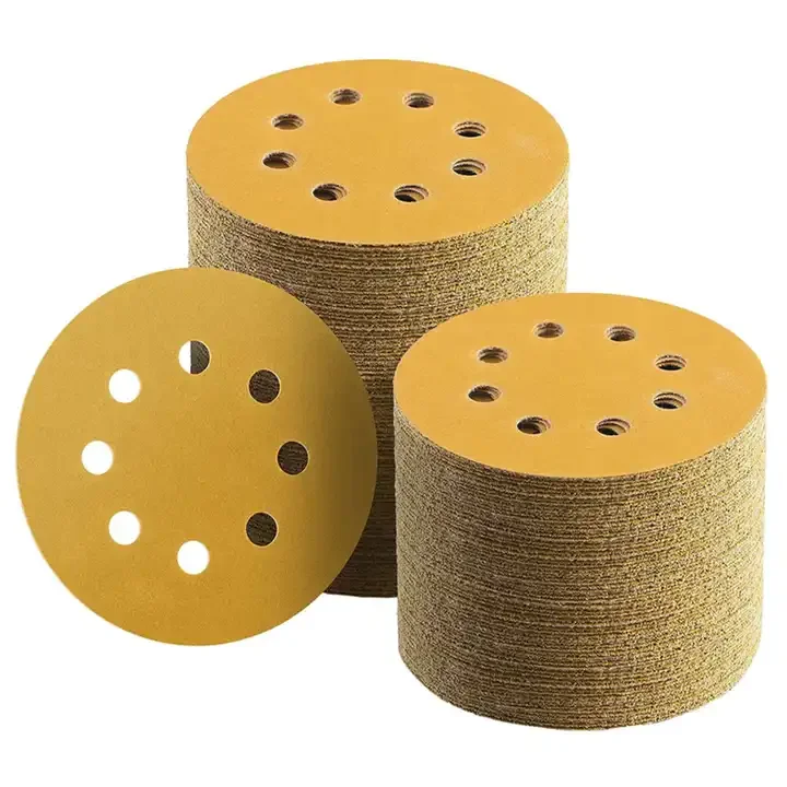 Gold Yellow Abrasive Sandpaper 2-9 Inch Hook and Loop Sand Paper OEM and ODM Supported for Car Paint Removal