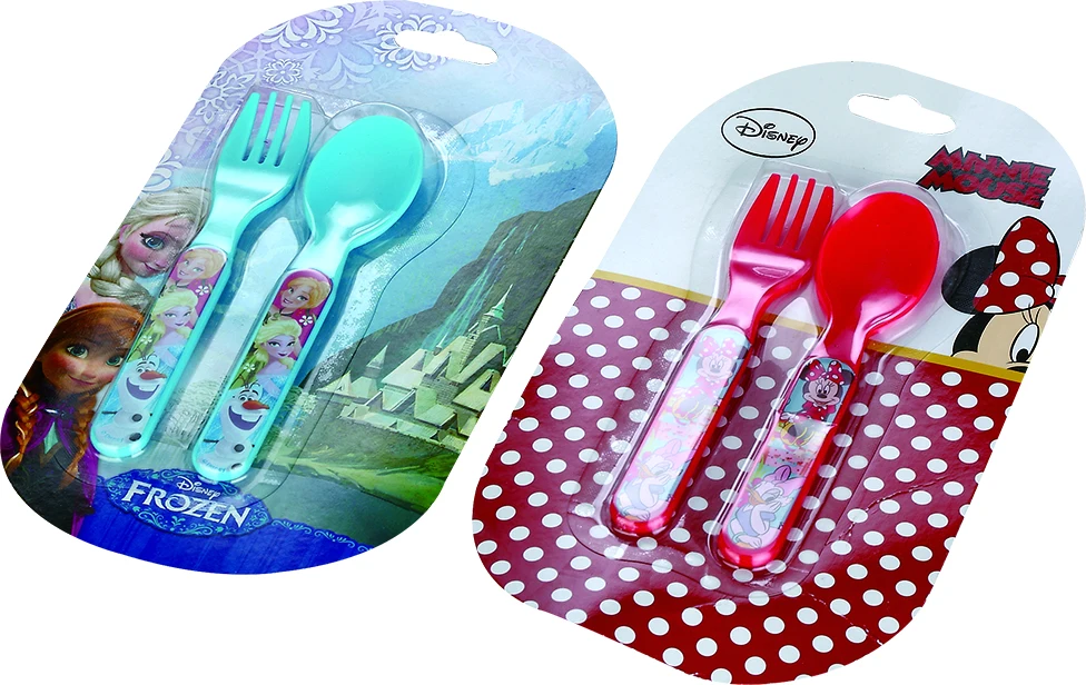 Wholesale Cheap Price Reusable Cartoon PP Plastic Fork Spoon Gift Set Colorful tableware with Travel-friendly Packaging for Kids