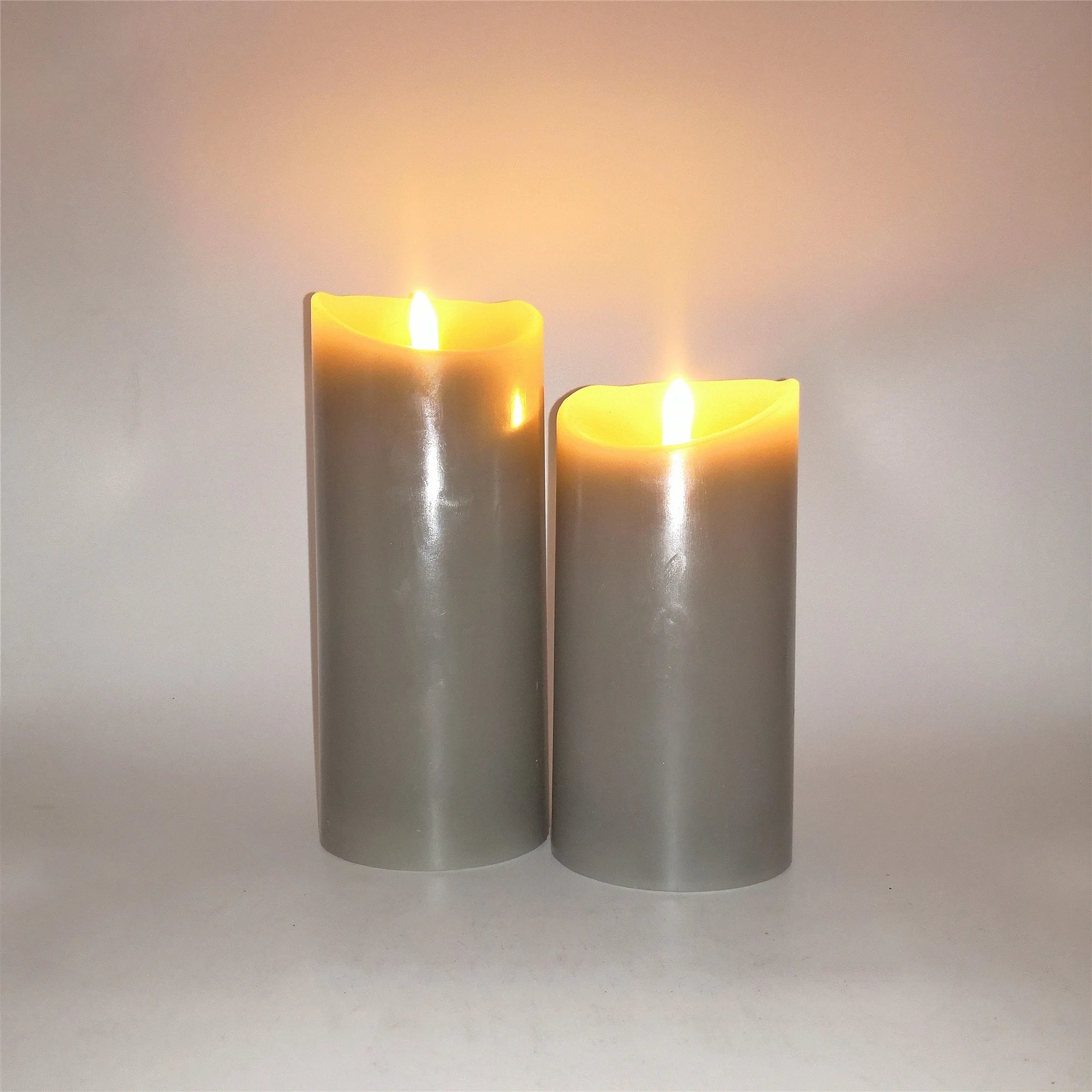 factory price luxury pillar shaped flameless 3D wick bullet wick smooth grey candle