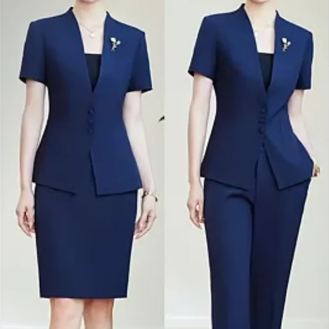 2024 Customized Female uniform 2 pieces suits work wear Career Hotel Service skirt pants sets Flight Attendant women Suit