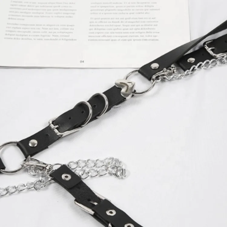 Latest New Nightclub Performance Costumes Sexy Leather Punk Outfit Jeans Decorative Bondage