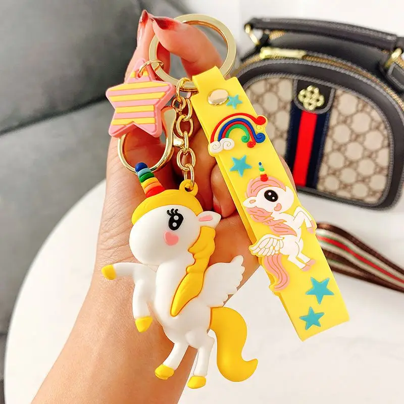 OEM Custom 3D Soft PVC Unicorn Keychains Colorful Horse Keyrings Bag Pendant for Gifts Korean Keychain