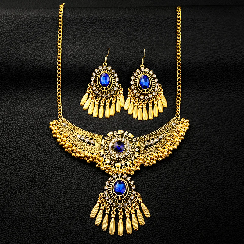 Fashionable alloy exotic retro ruby earrings fashionable artistic fringe set