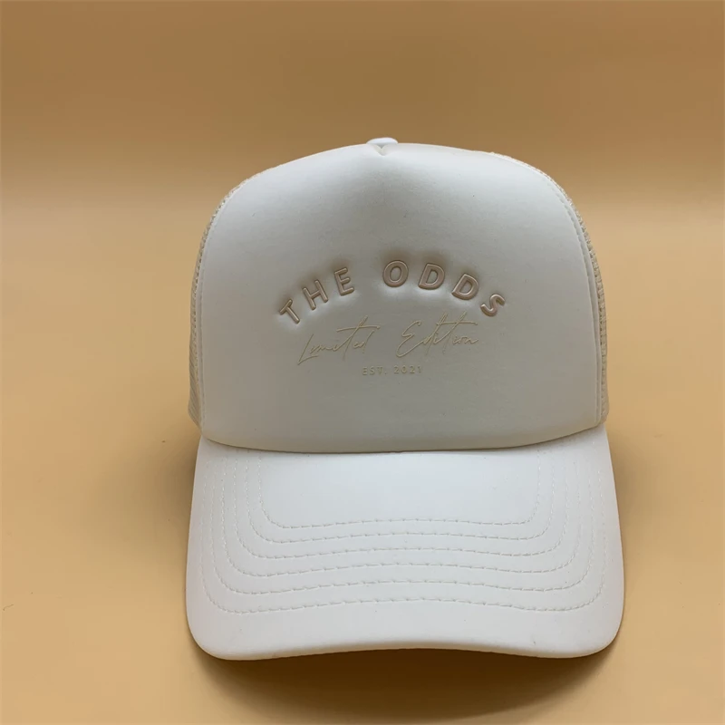 Hot Sale MOQ Custom Trucker Mesh Hat  Logo 5 Panel neoprene rubber and heat transfer Trucker Cap Mesh Caps Hat