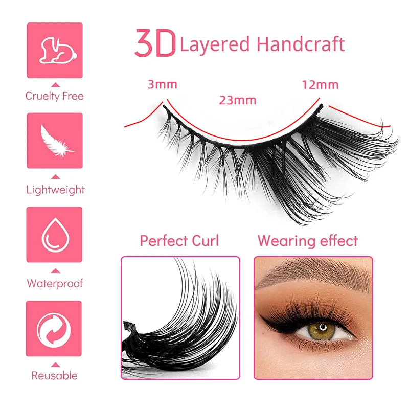 Foxy Winged Cat Eye Lashes Vendor 5 Pairs Fluffy Strip False Eyelashes Wispy Faux Mink Makeup Accessory