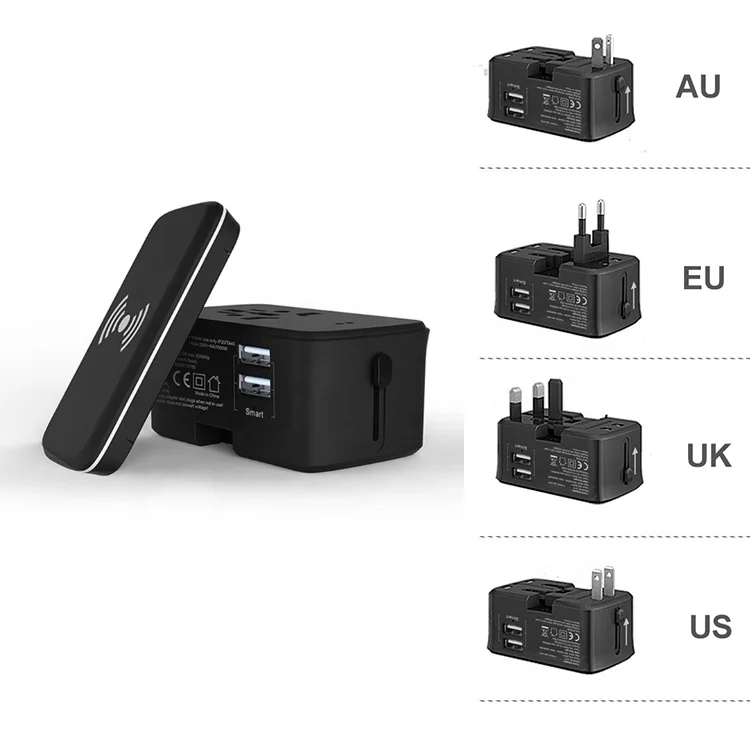 Multiple country USB Power universal Travel power adaptor with wireless charger mobile accessories international travel plug