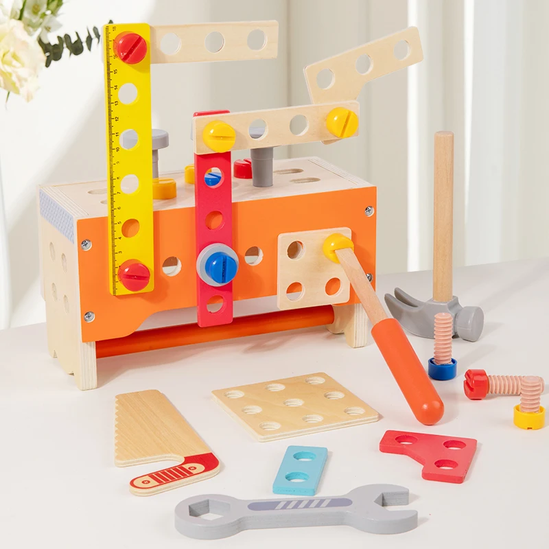 CE CPC New Arrival Screw Nut Disassembly Wooden Toolbox Early Educational Screw Nut Truck Wooden DIY Tool Assembly Toy Kids